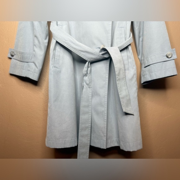 Vtg Worthington Dusty Blue Trench Coat Size Small Petite Belted Double Breasted - Picture 8 of 15